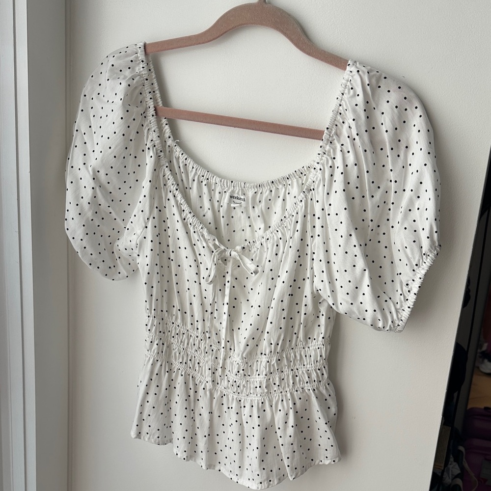 Polka Dot Puff Sleeve Top